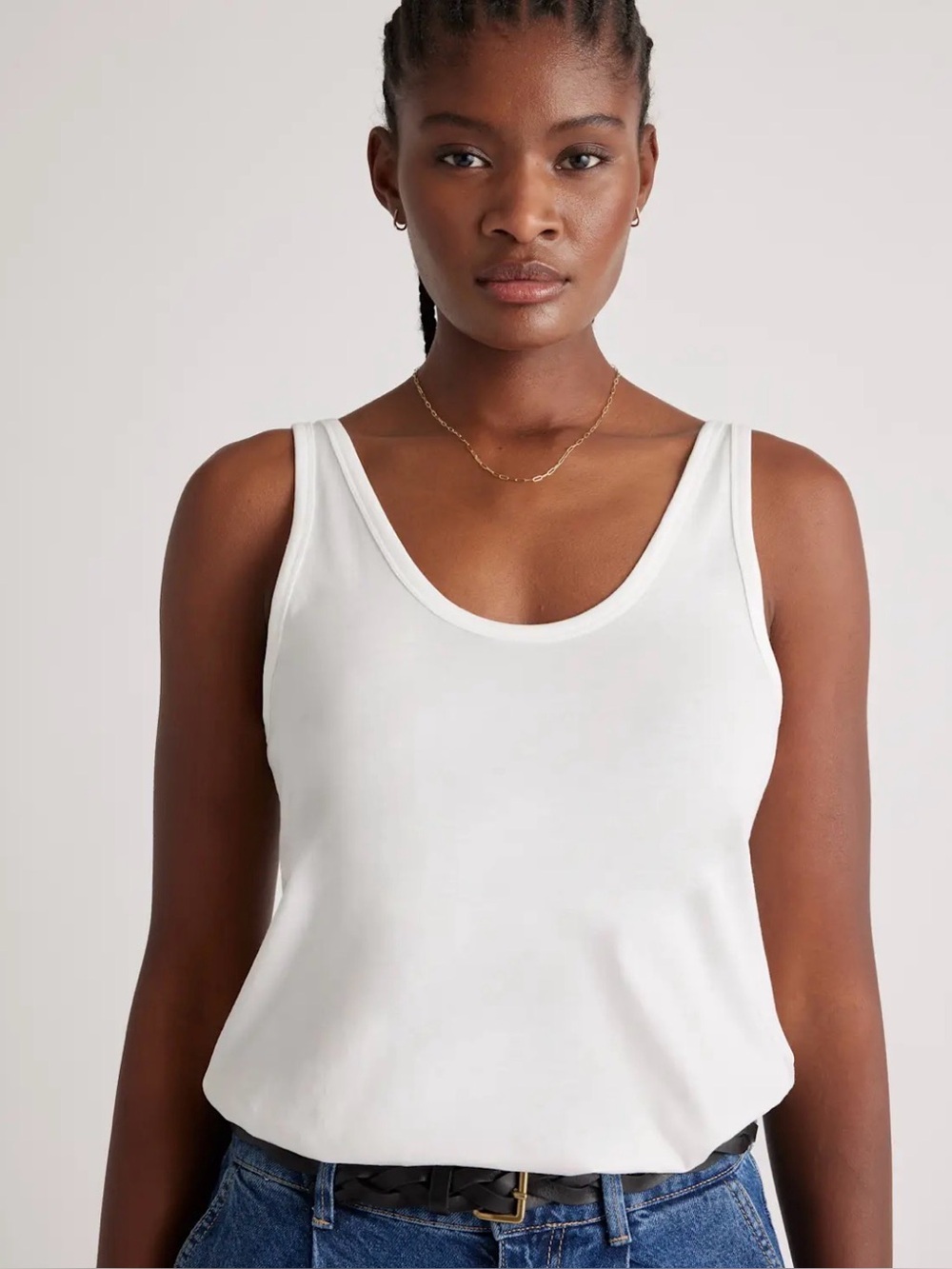 Quince Double Scoop Neck White Tank—XL